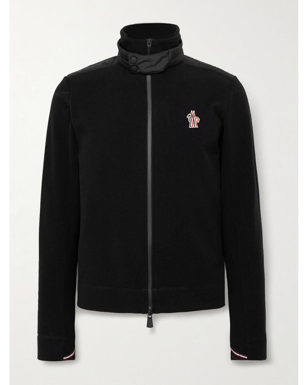 Moncler Black Logo-Appliquéd Shell-Trimmed Fleece Jacket for men