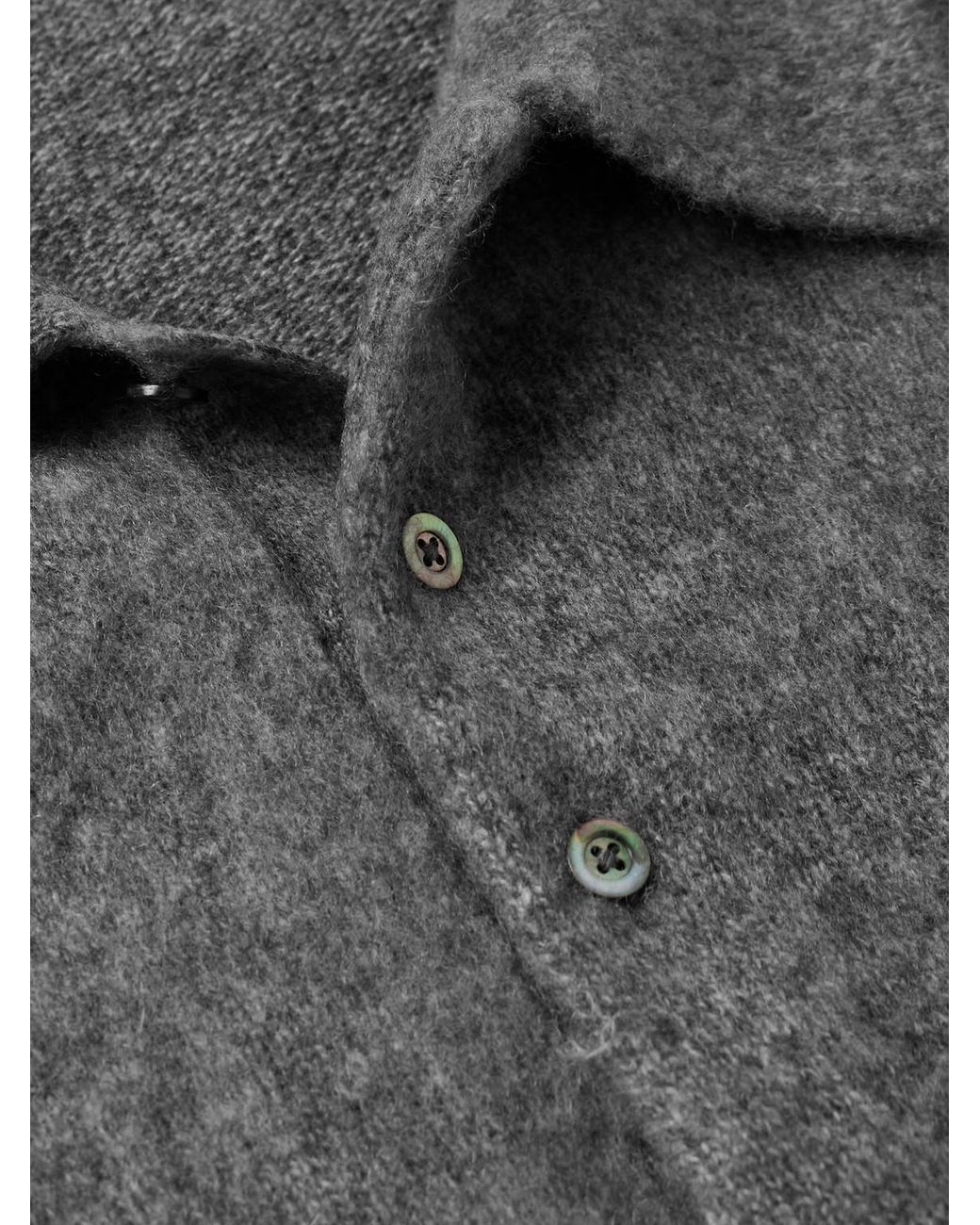 A.PRESSE Gray Brushed-Cashmere Polo Shirt for men