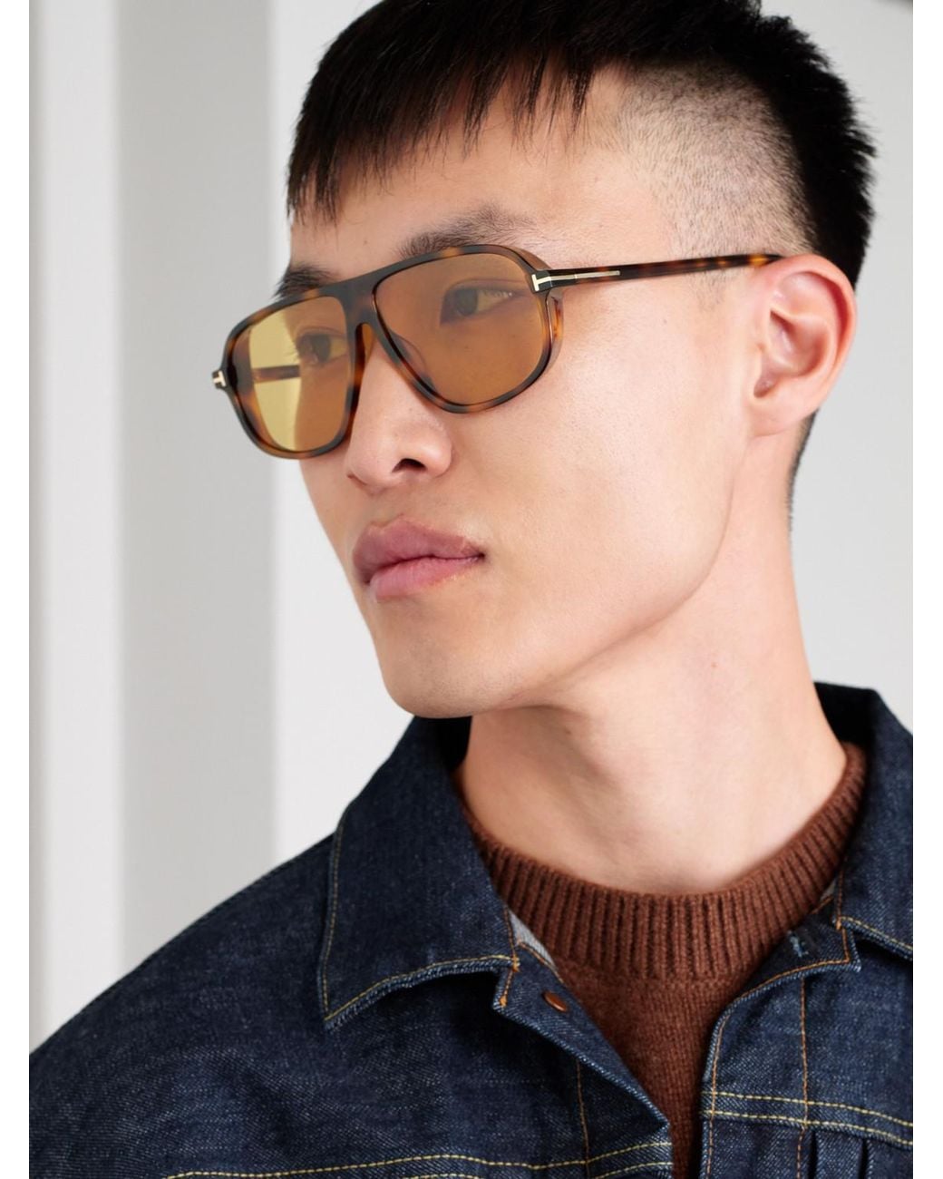 Tom Ford Natural Guillame Aviator-Style Acetate Sunglasses for men