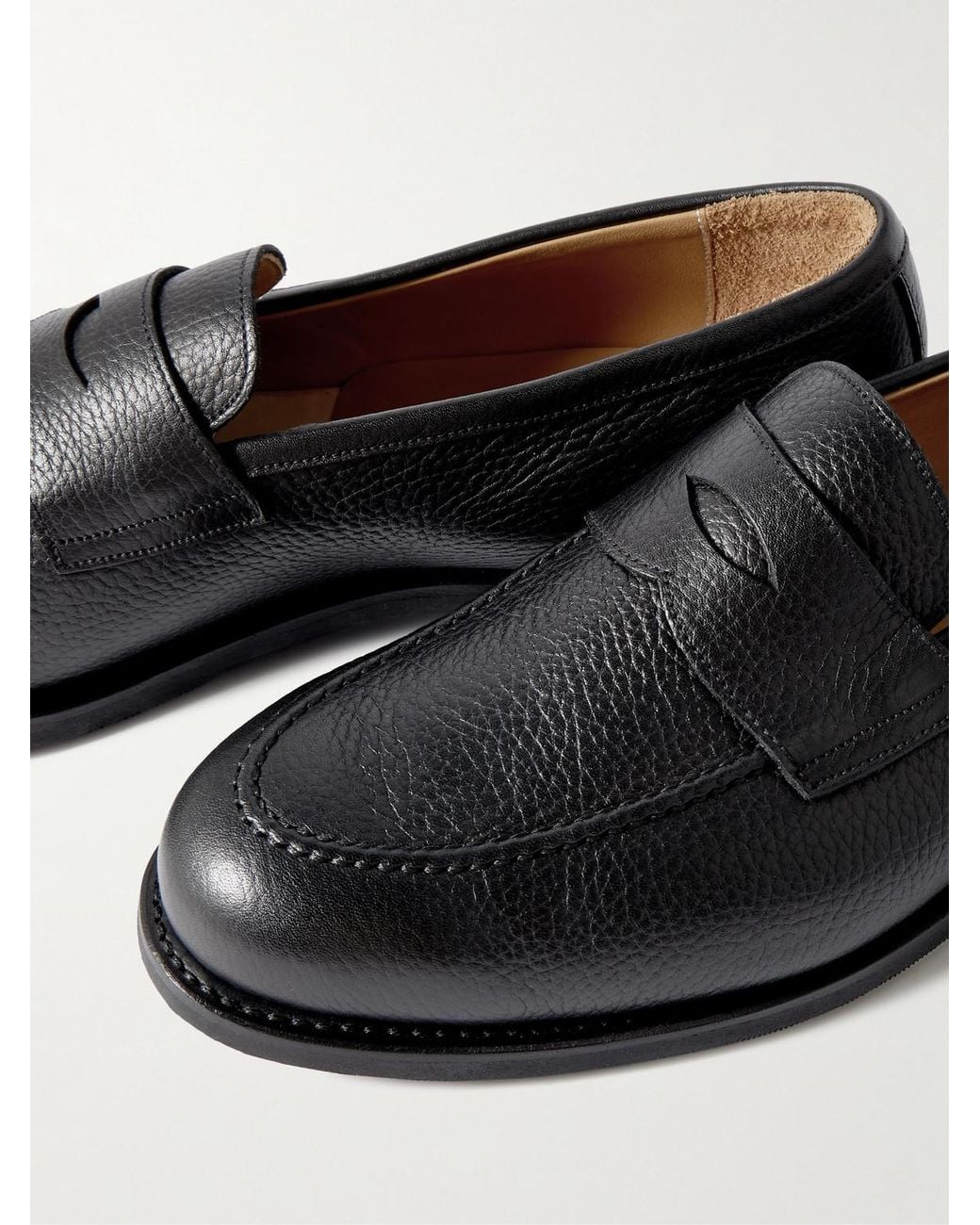Morjas Black Full-grain Leather Penny Loafers for men