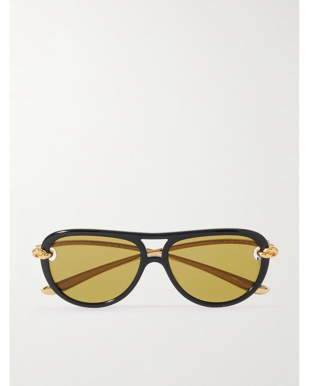 Bottega Veneta Black Double-Bridge Aviator-Style Acetate And-Tone Metal Sunglasses for men