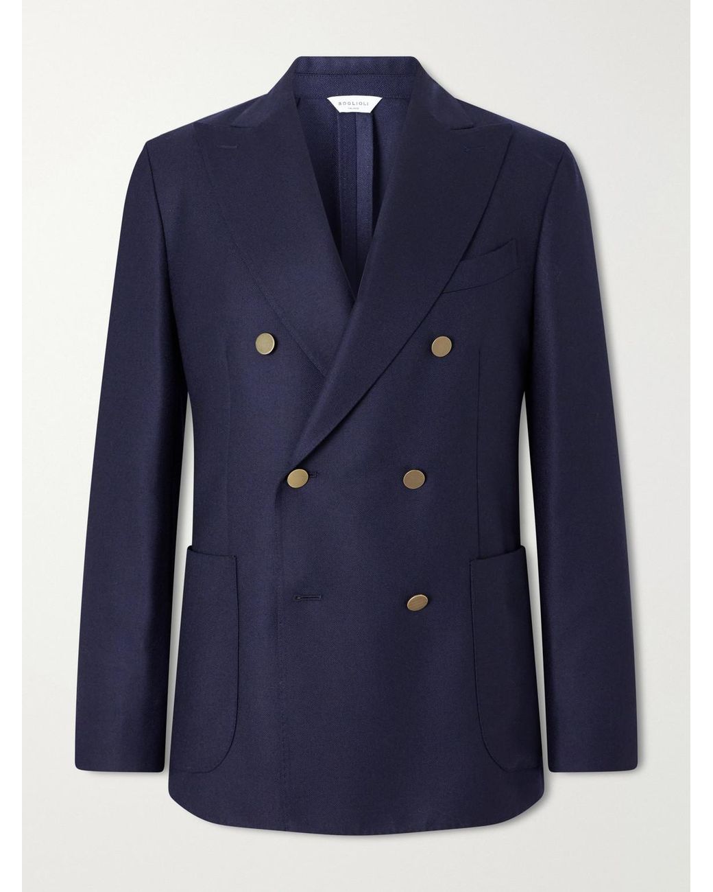 Boglioli Blue Double-breasted Virgin Wool-hopsack Blazer for men