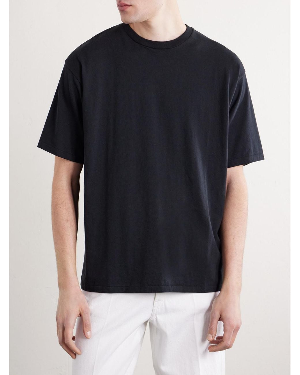 A.PRESSE Black Cotton And Cashmere-Blend T-Shirt for men