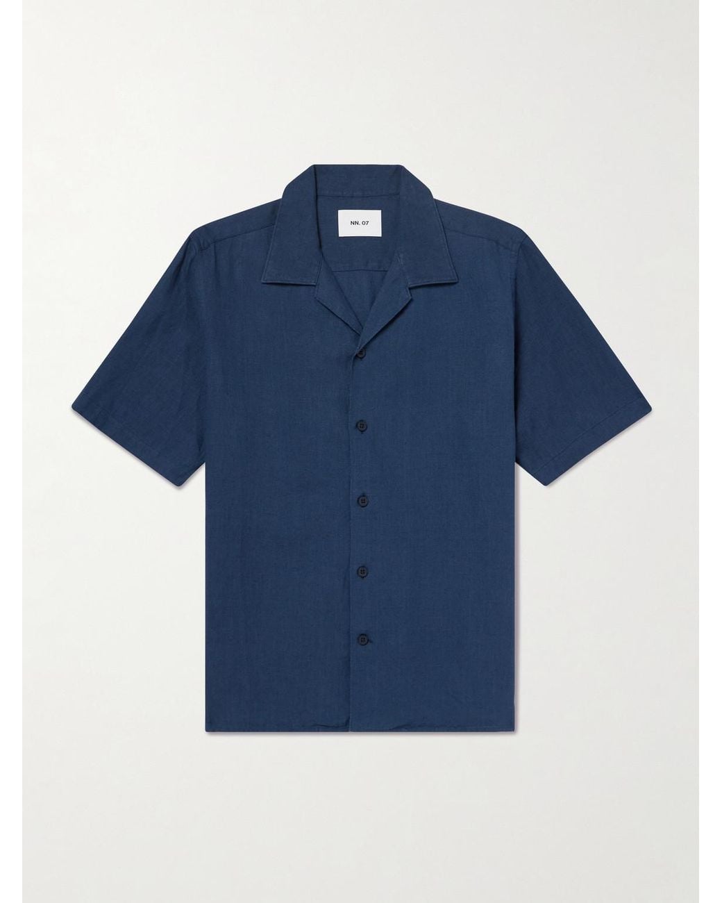 NN07 Blue Julio 5708 Camp-Collar Linen Shirt for men
