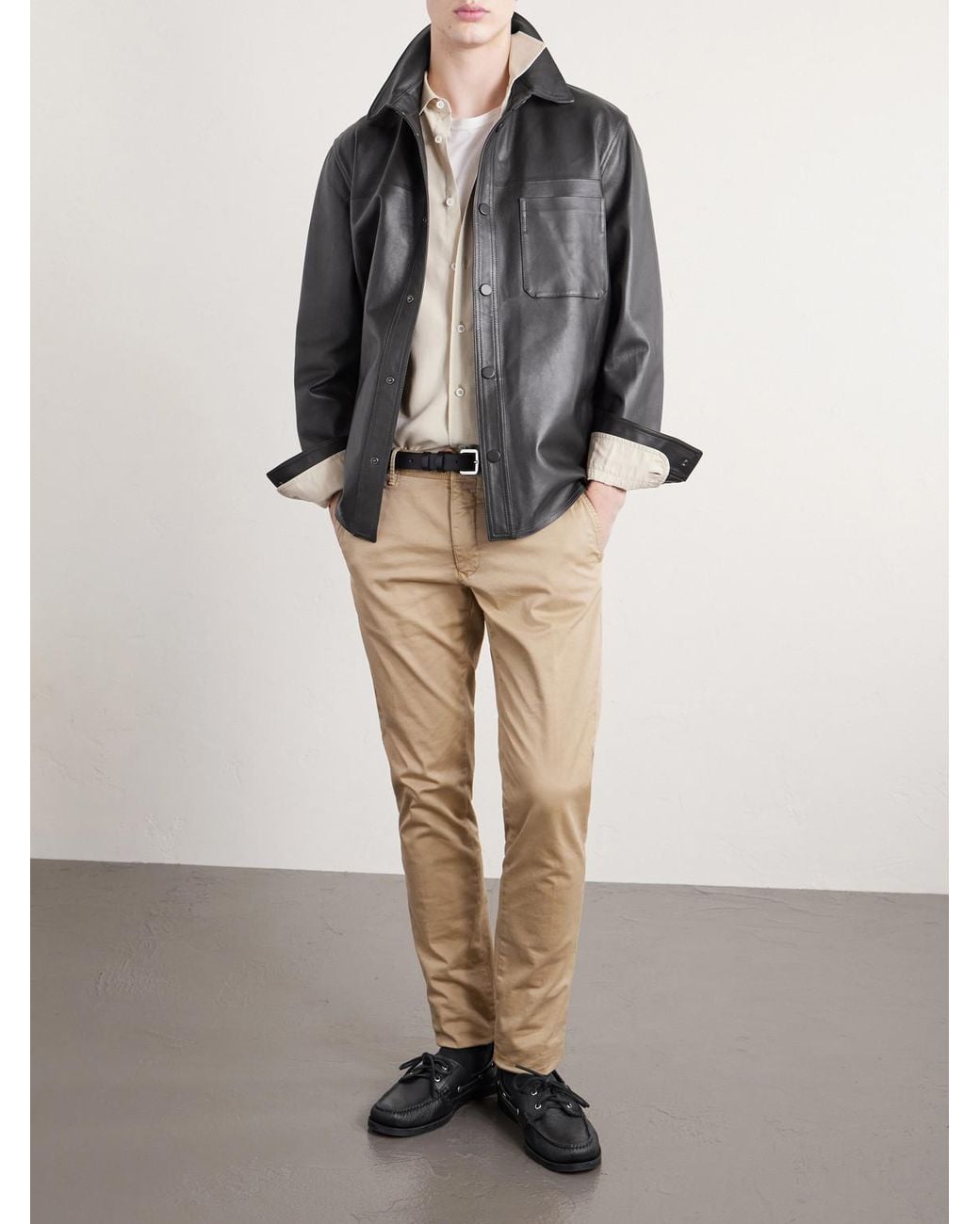 Slowear Gray Leather Overshirt for men