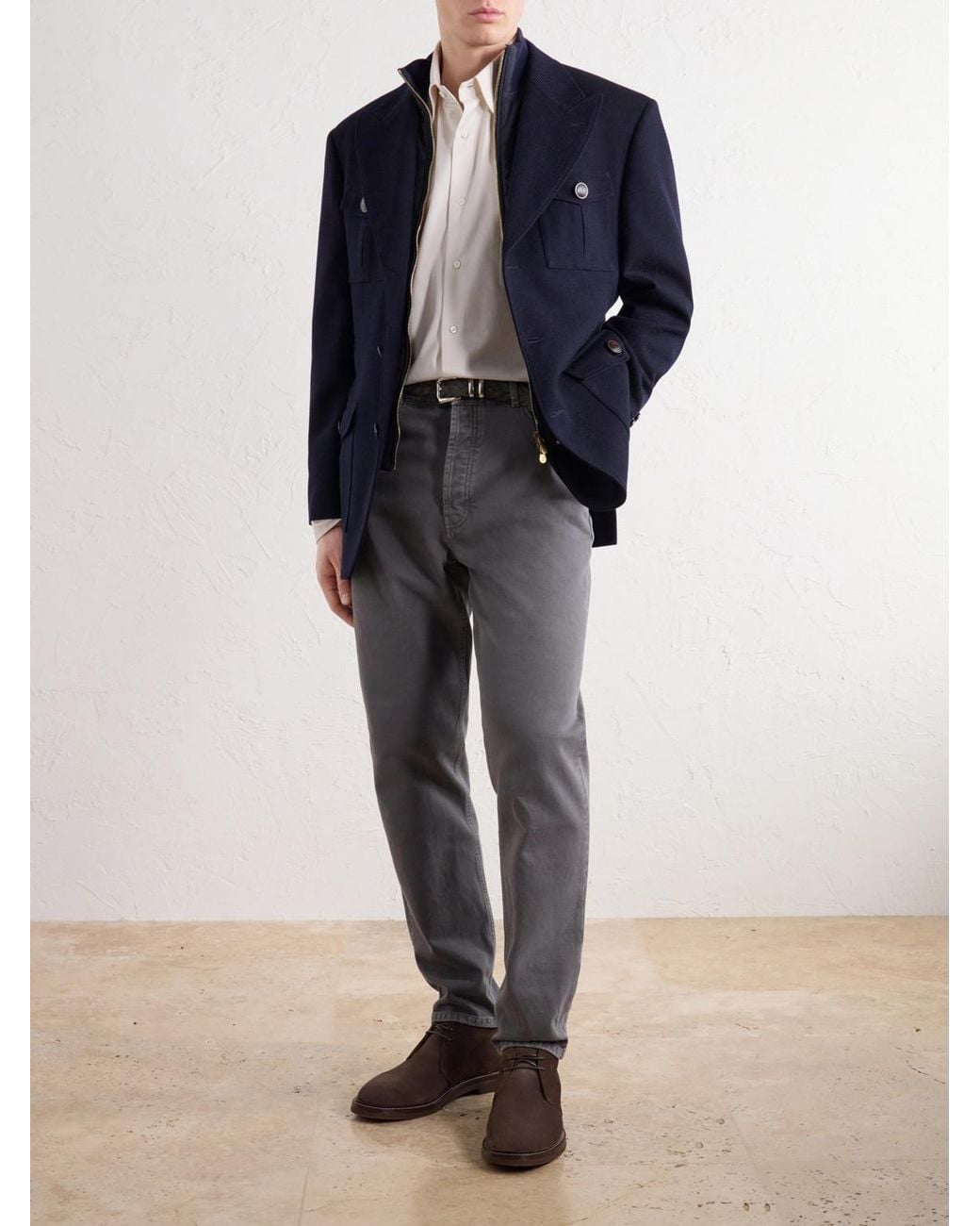 Brunello Cucinelli Natural Button-Down Cotton-Poplin Shirt for men