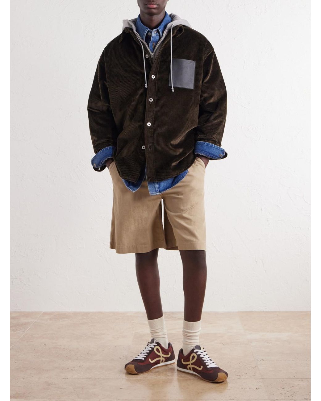 Loewe Black Leather-trimmed Cotton-corduroy Overshirt for men