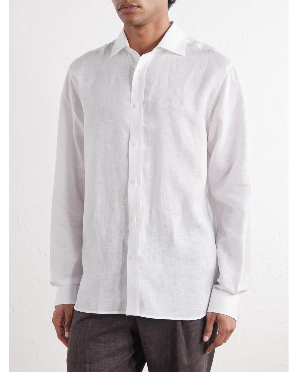 Ralph Lauren White Halton Linen Shirt for men