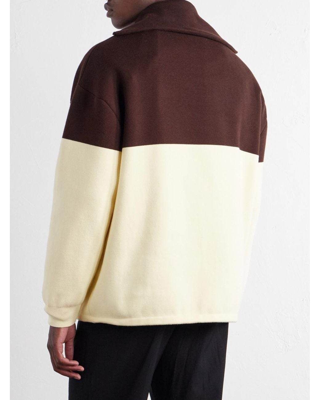 Loewe Brown Anagram-Embossed Two-Tone Cotton-Blend Jersey Half-Zip Sweater for men