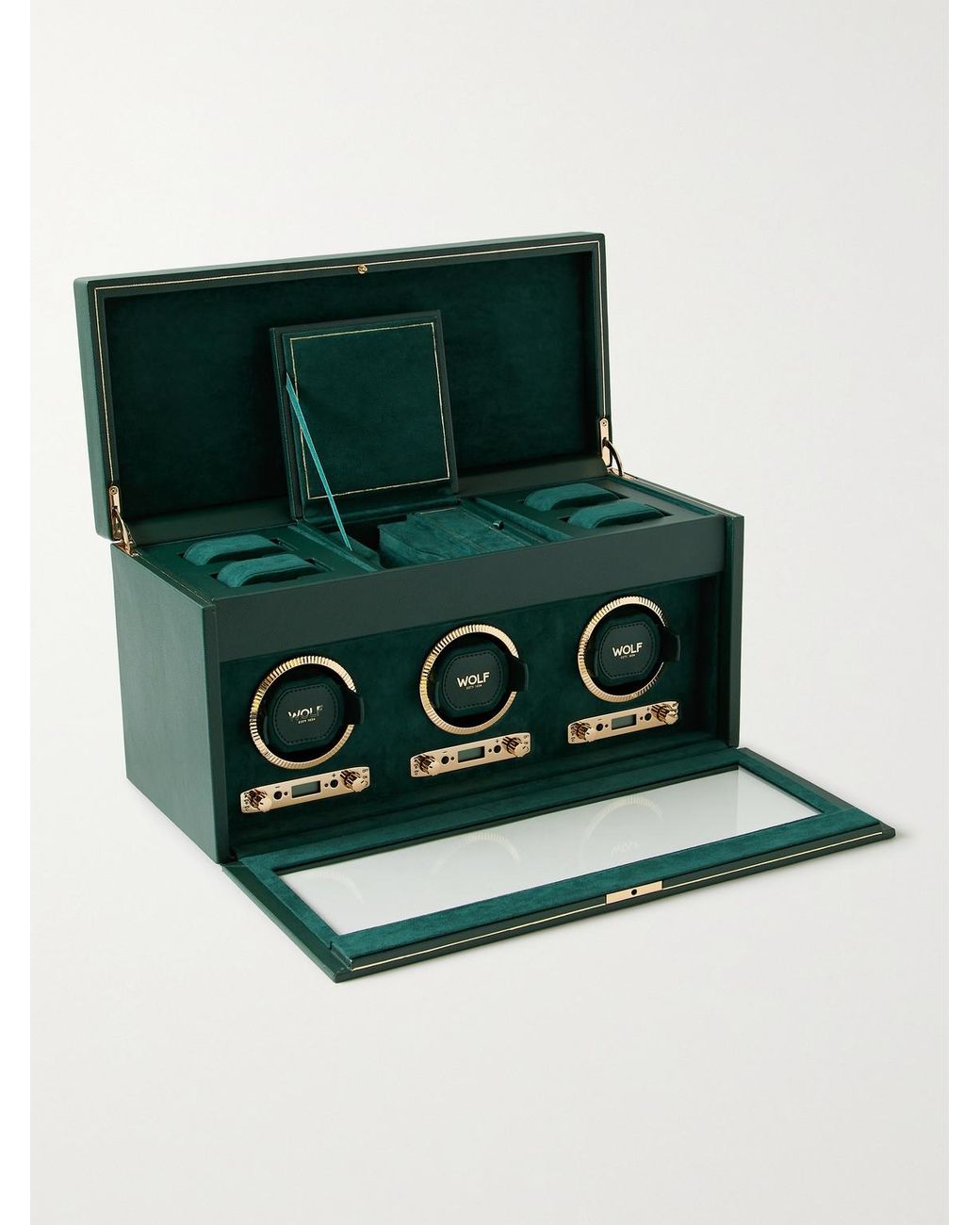 Wolf Green Pebble-Grain Vegan Leather Triple Watch Winder for men