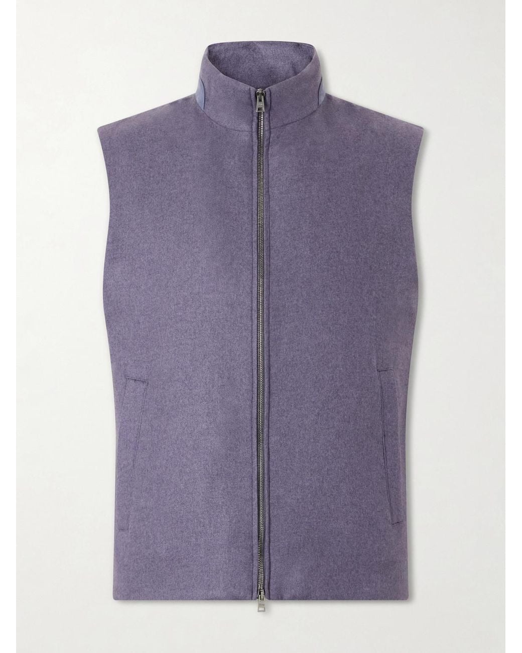 Herno Purple Leather Trimmed Silk And Cashmere-Blend Vest for men