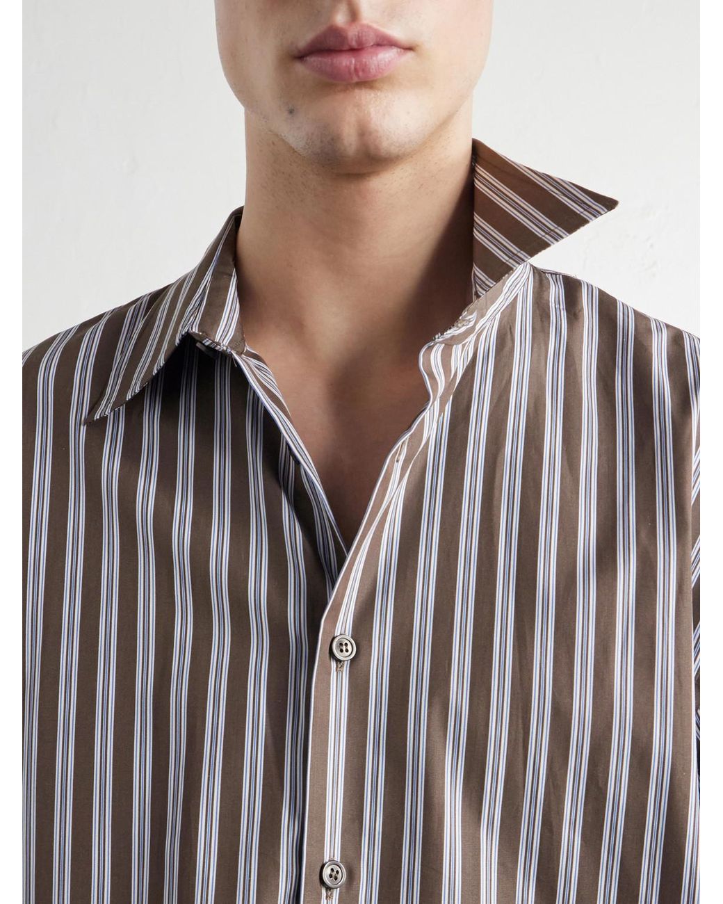 Dries Van Noten Gray Croom Striped Cotton-Poplin Shirt for men