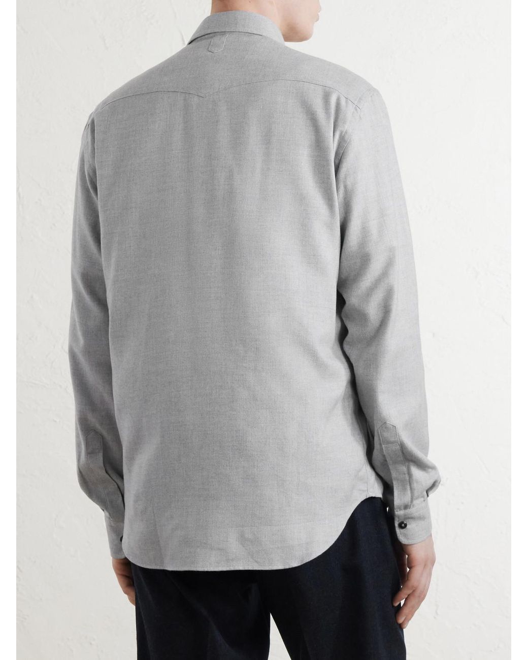 Canali White Lyocell And Cotton-Blend Herringbone Shirt for men