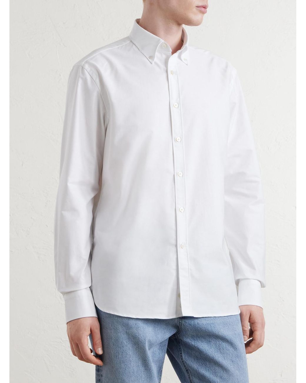 Canali White Button-Down Collar Cotton-Poplin Shirt for men