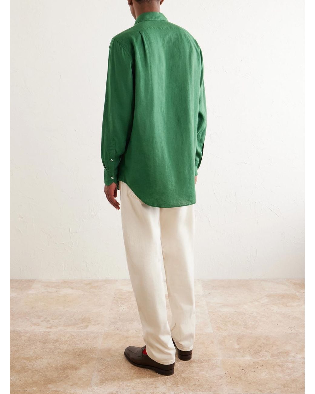 Drake's Green Linen Shirt for men
