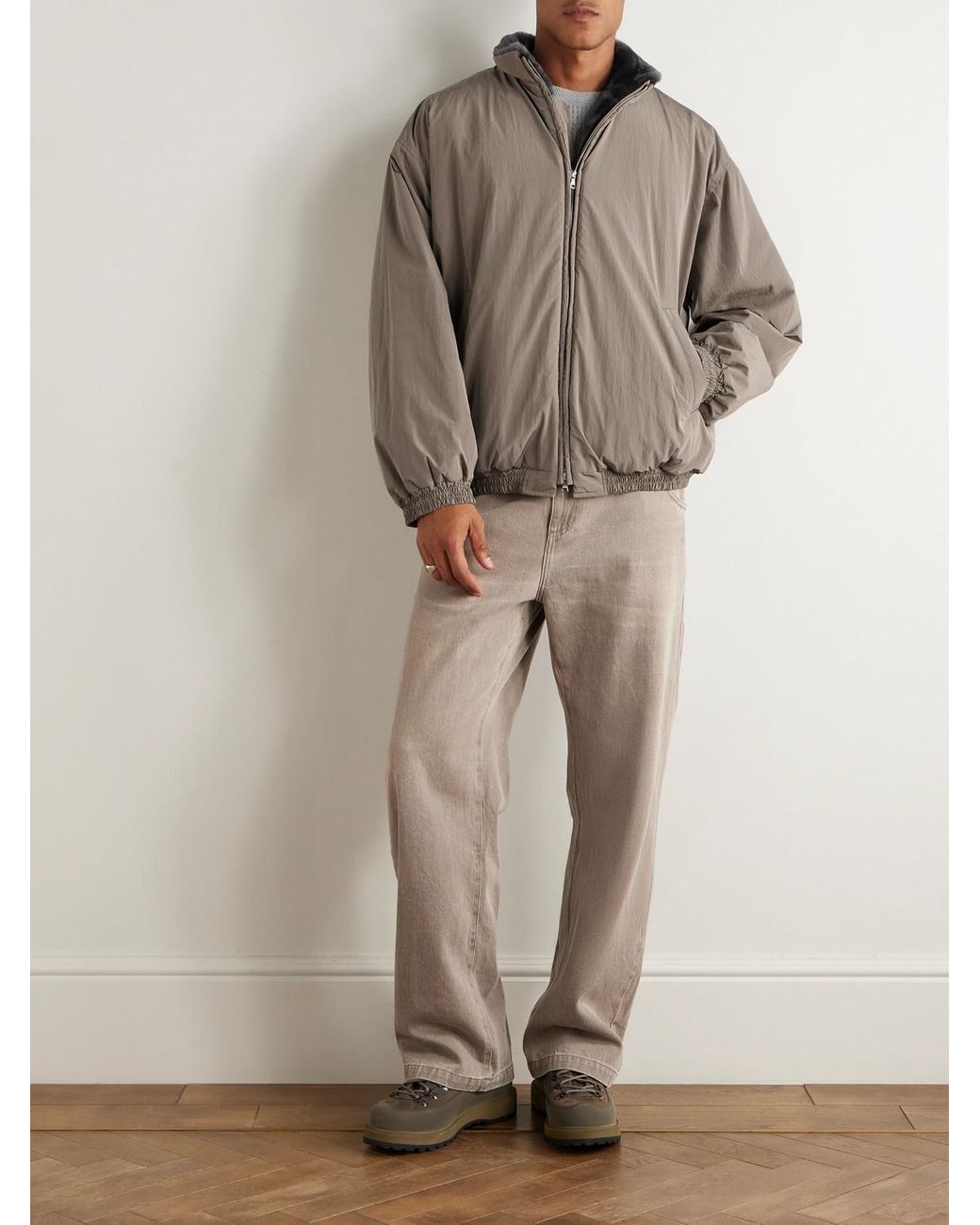 ジャケット・アウター ssstein MOUTON RACING JACKET/Off grey Ssstein Mouton Reversible Shell And Shearling Jacket in Grey for