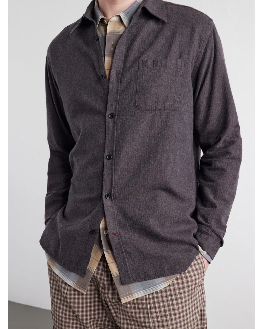 Oliver Spencer Gray Cotton-Flannel Shirt for men