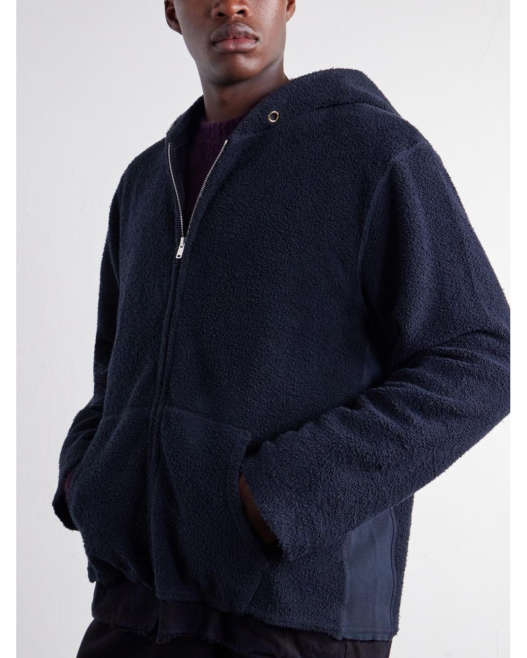 Les Tien Blue Cotton-Fleece Zip-Up Hoodie for men