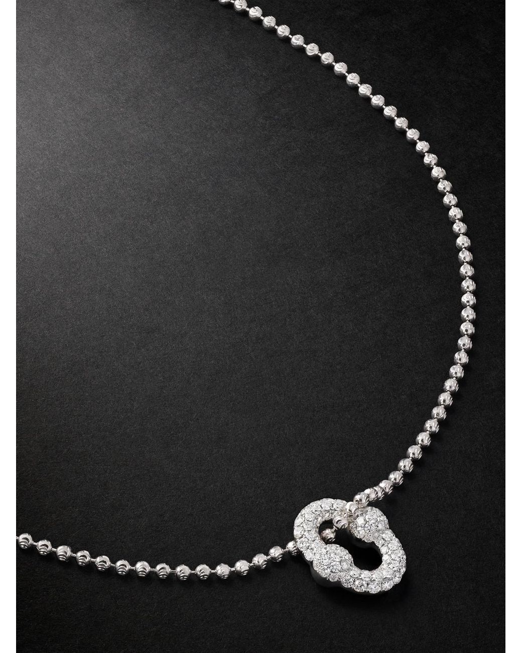 Greg Yuna Black Umlaut 18-karat White Gold Diamond Ball Chain Necklace for men