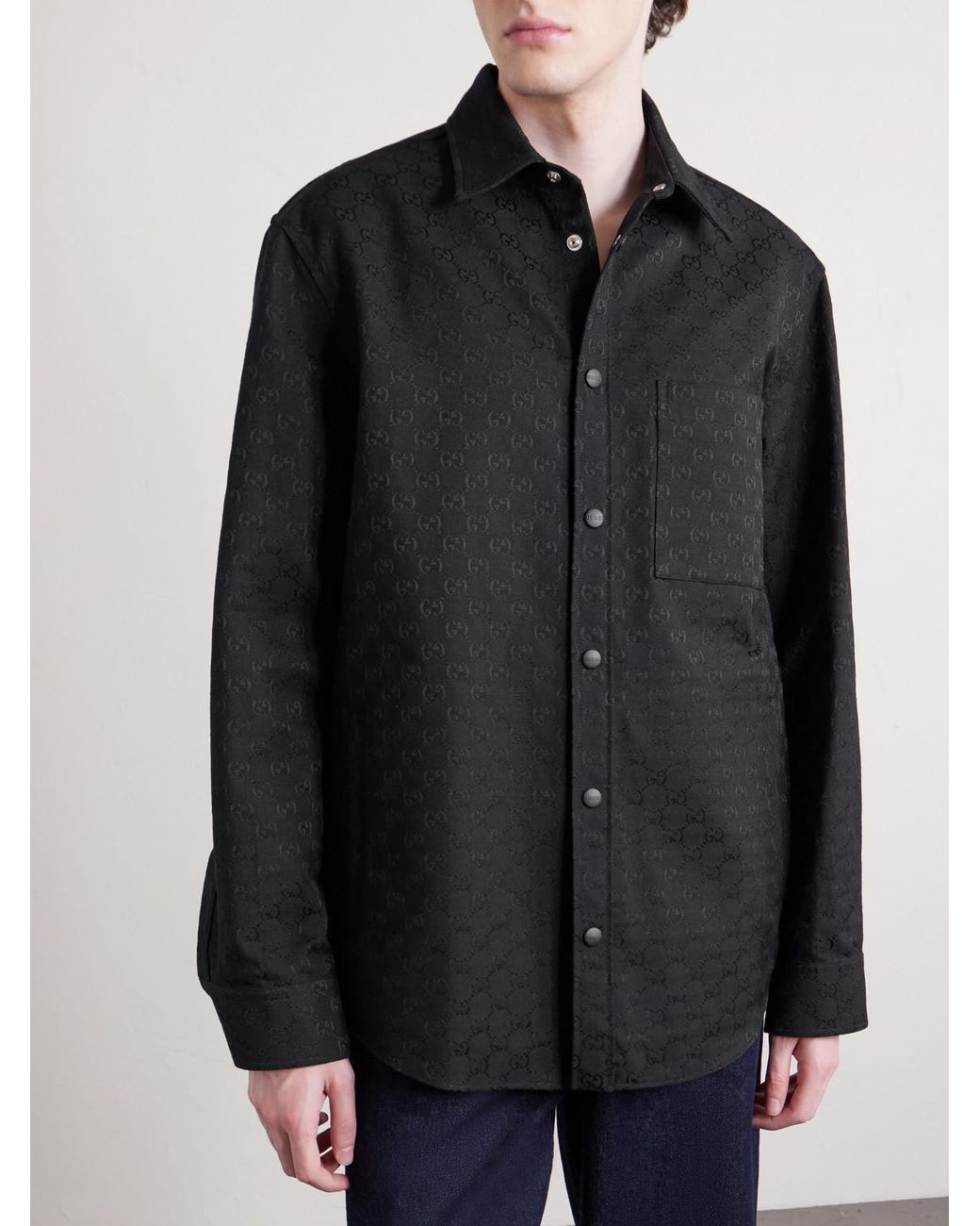 Monogrammed Cotton-Blend Jacquard Shirt di Gucci in Blue da Uomo