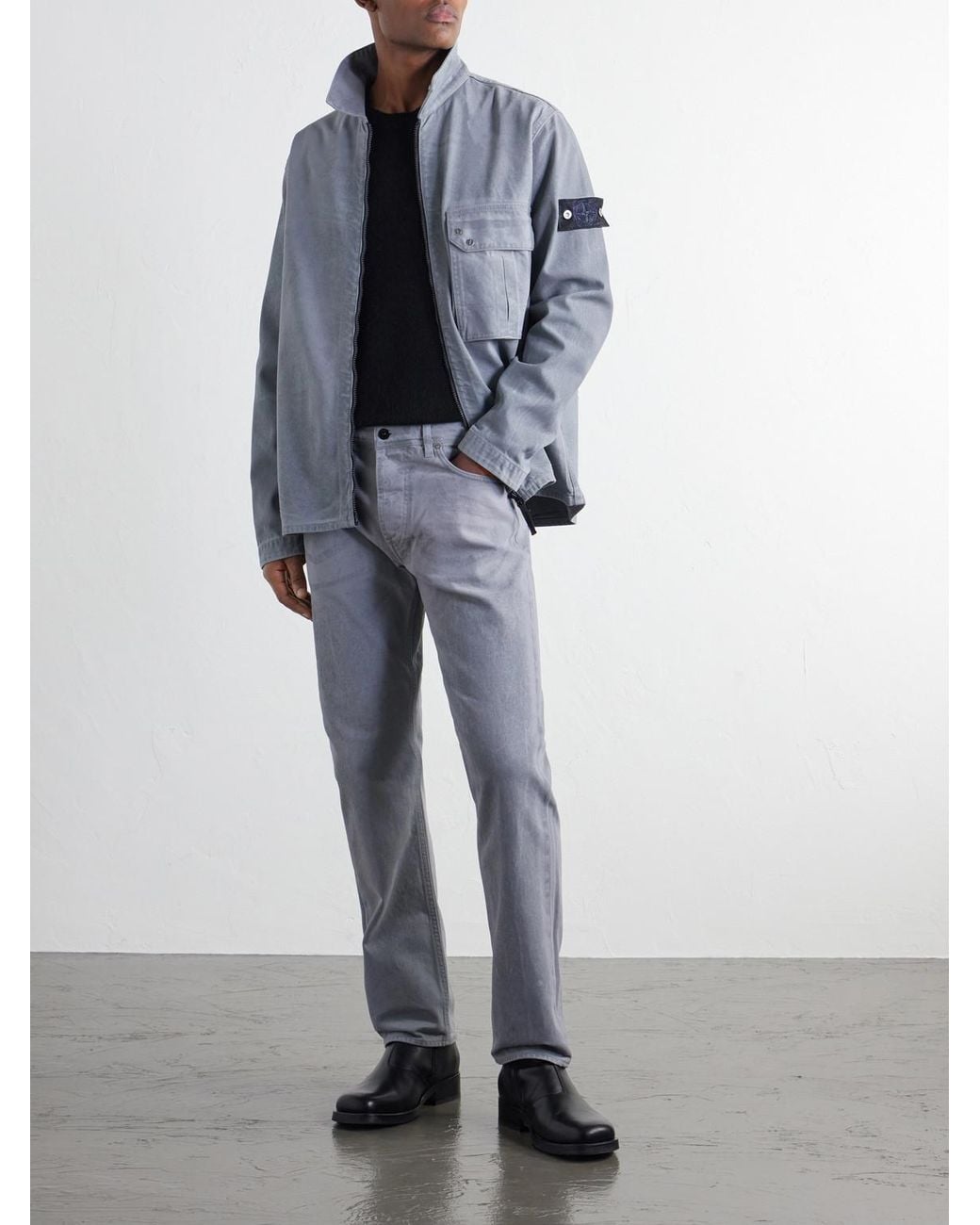 Stone Island Blue Denim Corroded Bull Denim-Tc Overshirt for men