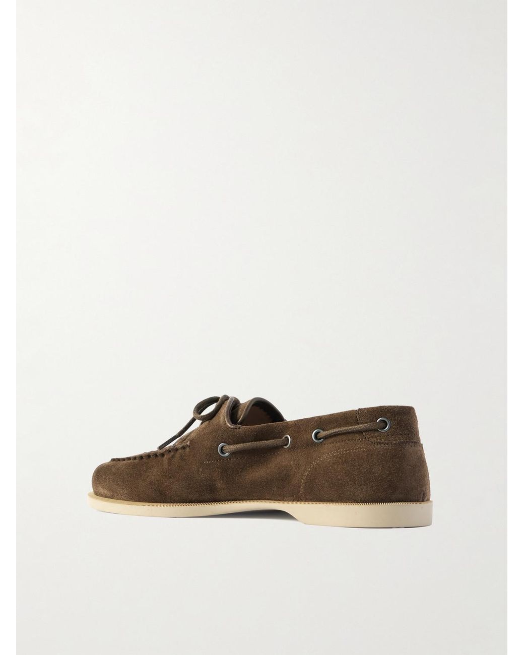 John Lobb Green Foil Suede Boat Shoes for men