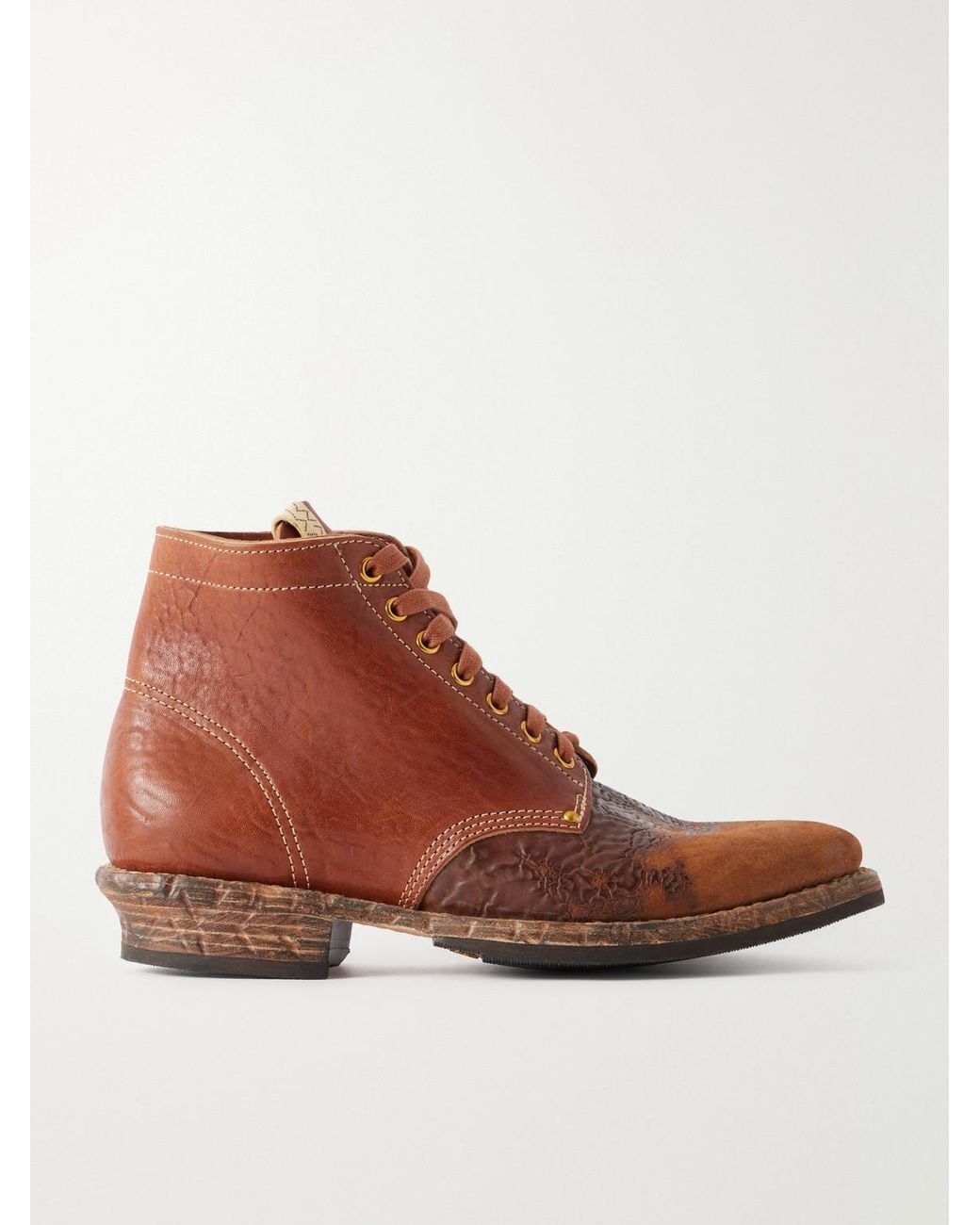 Visvim Brown Brigadier Distressed Lace-Up Leather Boots for men