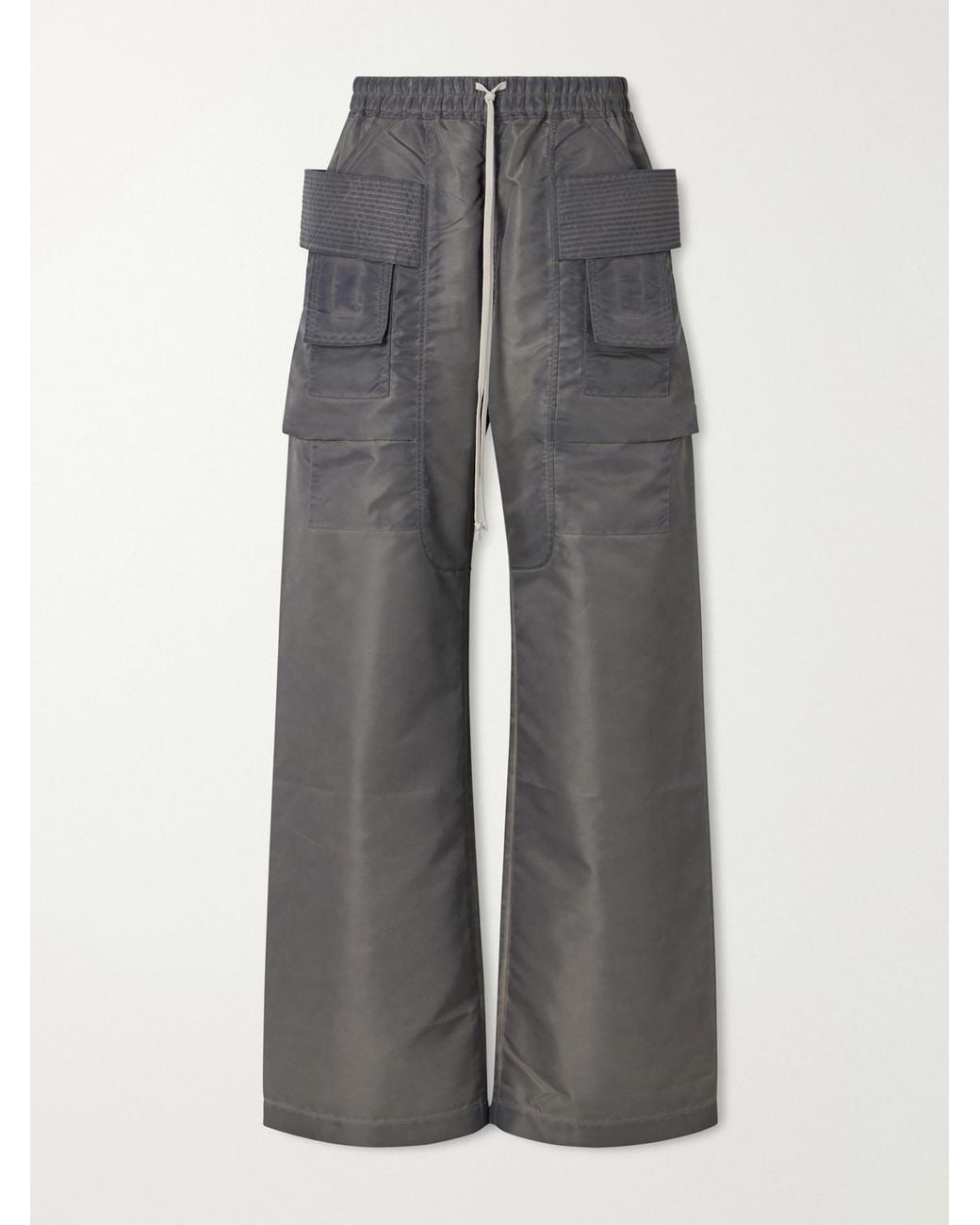 Rick Owens Gray Creatch Wide-Leg Shell Drawstring Cargo Trousers for men