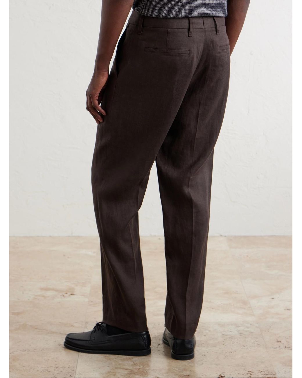 Rag & Bone Gray Evan Straight-Leg Pleated Linen Trousers for men