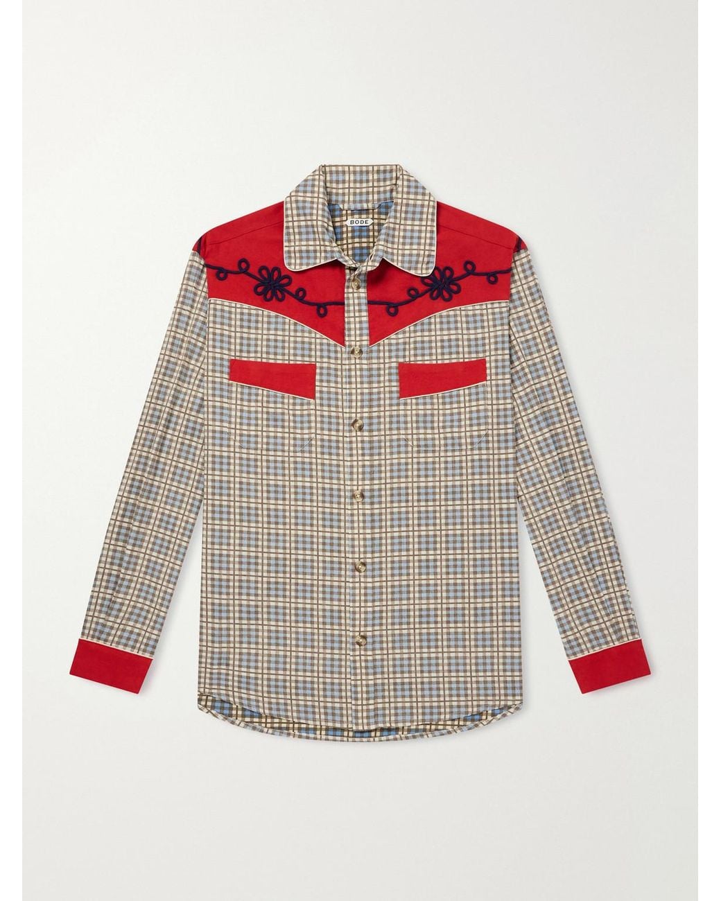 Bode Gray River City Western Checked Cotton Shirt for men