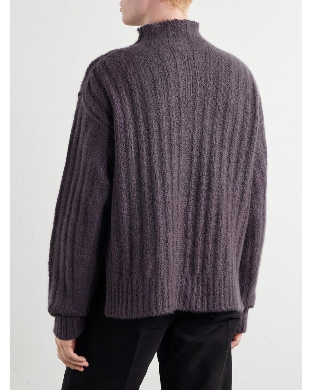 Rick Owens Purple Ribbed Cashmere And Silk-Blend Rollneck Sweater for men