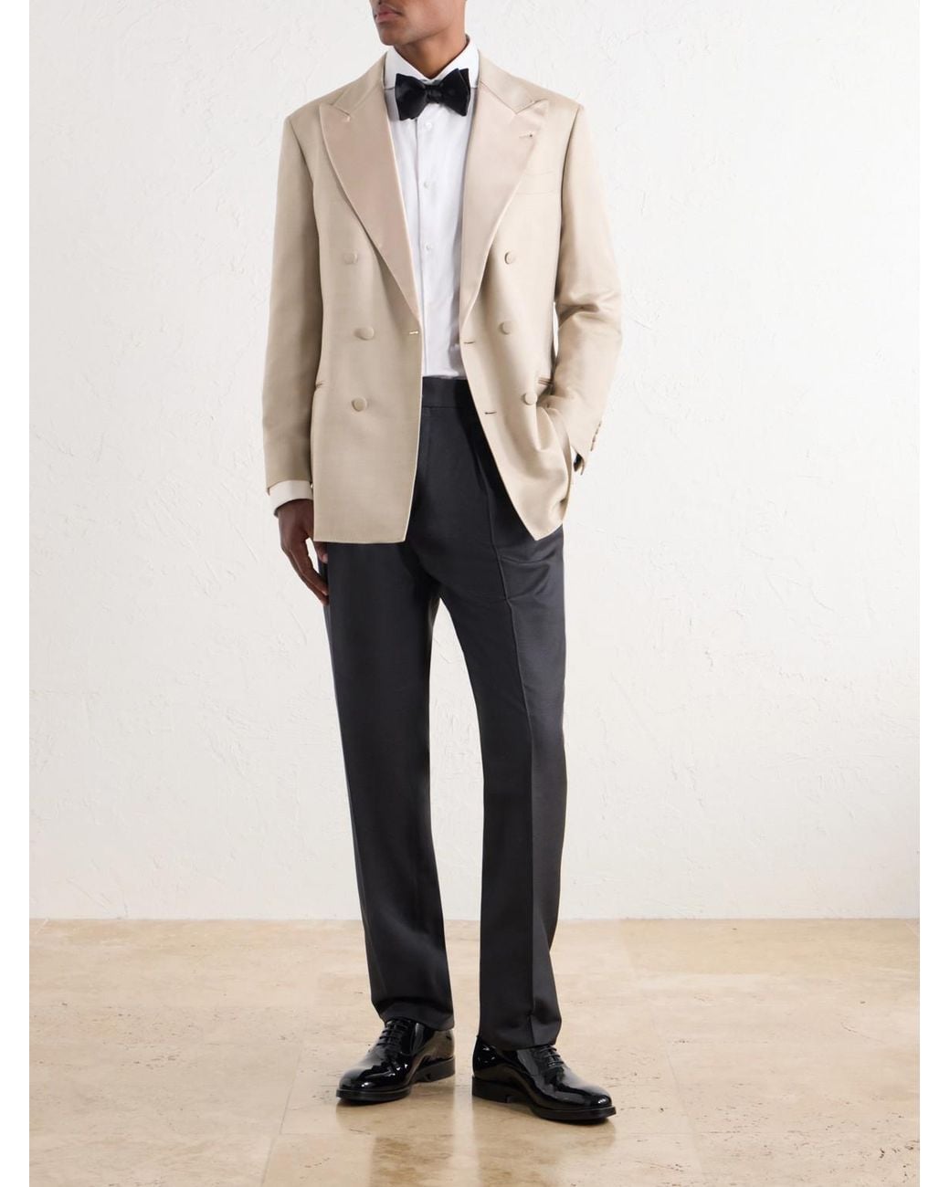 Brunello Cucinelli Natural Satin-Trimmed Double-Breasted Silk-Twill Tuxedo Jacket for men