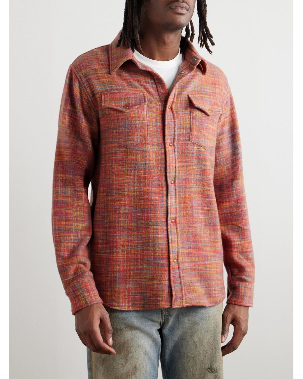 God's True Cashmere Red Flower Space-Dyed Cashmere Shirt for men