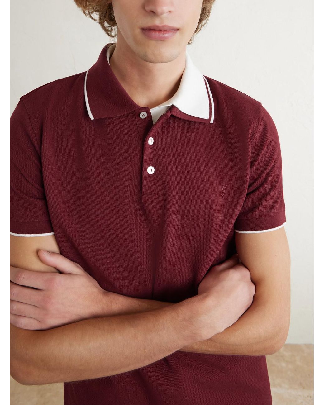 Saint Laurent Slim-Fit Logo-Embroidered Cotton-Piqué Polo Shirt for men