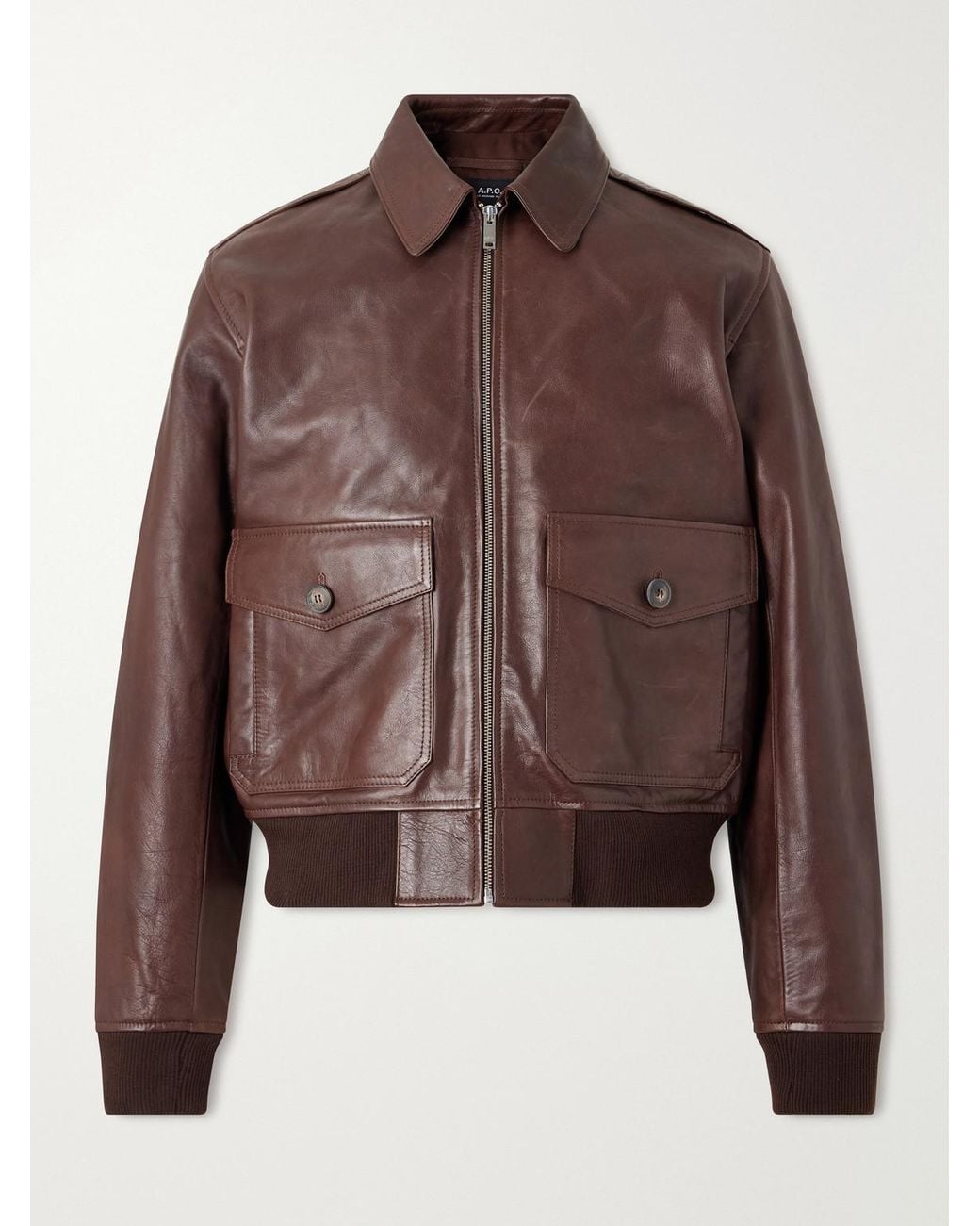 A.P.C. Brown Gael Leather Jacket for men