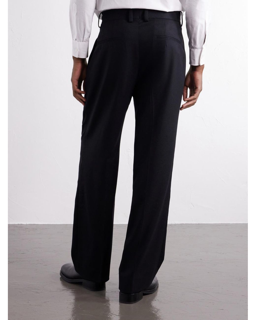 Ssstein Blue Straight-Leg Pleated Wool-Blend Flannel Trousers for men
