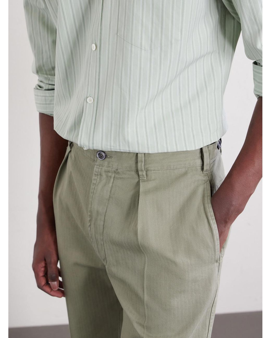 Drake's Green Games Straight-Leg Herringbone Cotton Suit Trousers for men