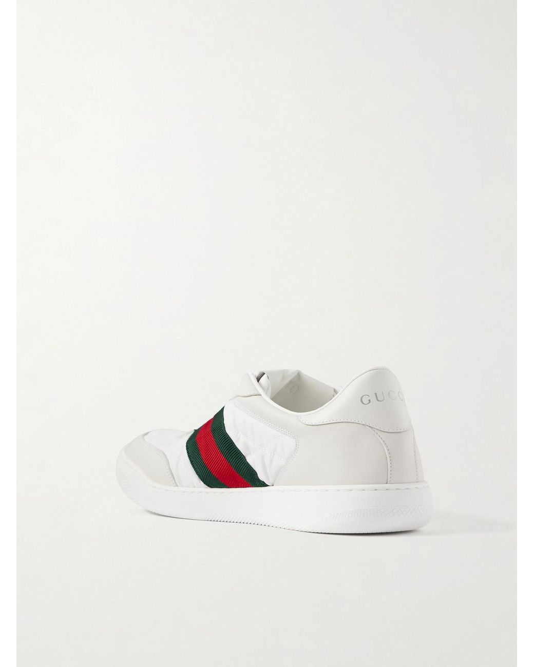 Gucci White Screener 2.0 Suede-Trimmed Shell Sneakers for men