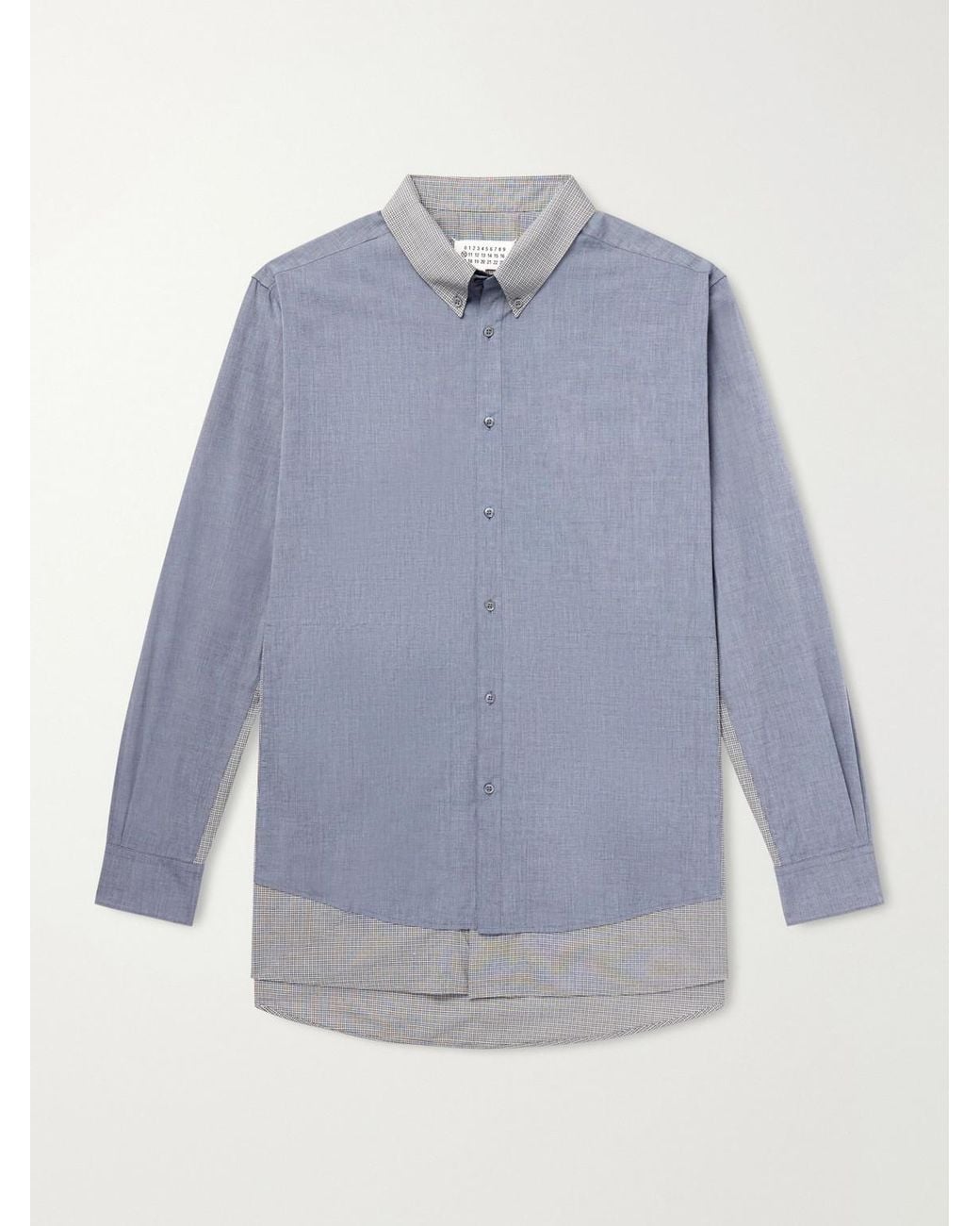 Maison Margiela Blue Double Checked Cotton-Poplin Shirt for men