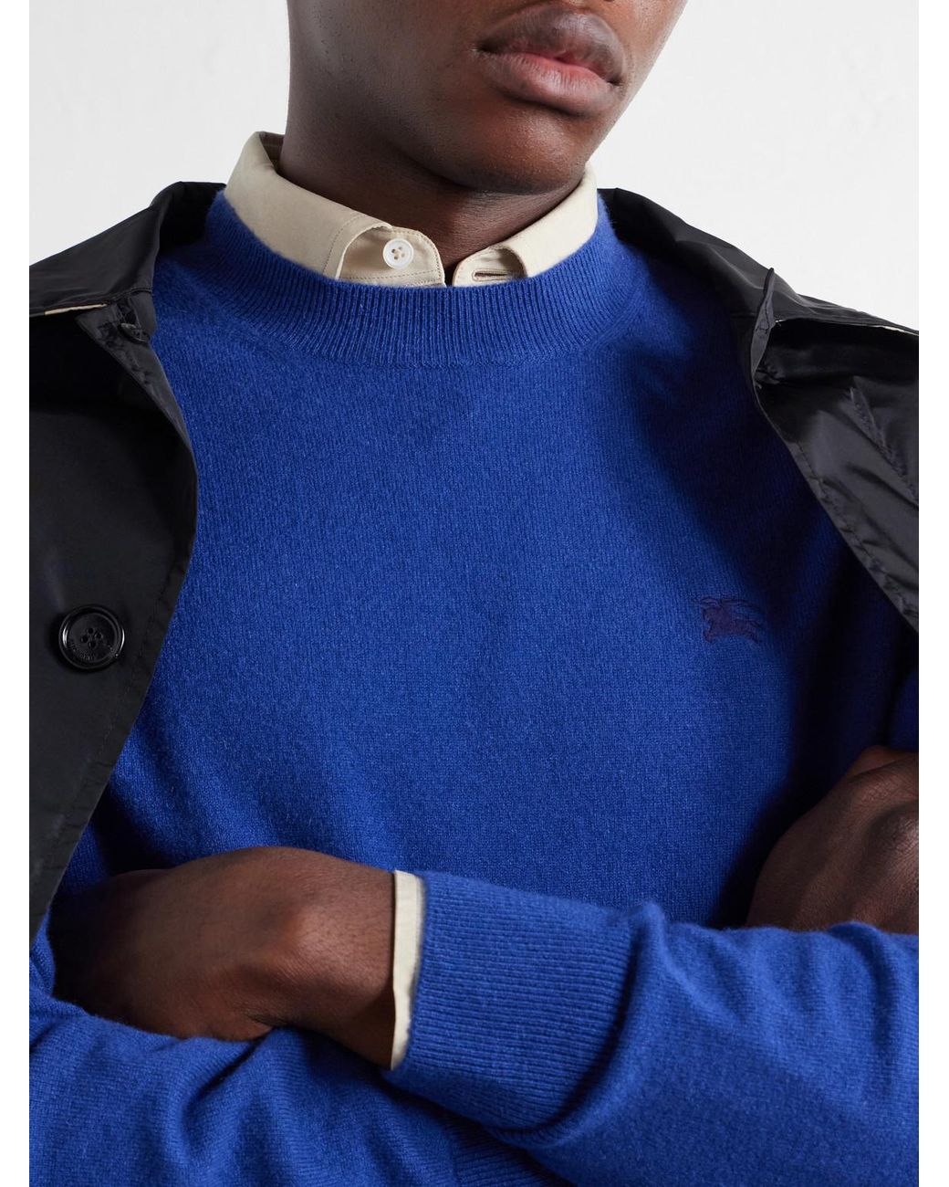 Burberry Blue Logo-Embroidered Cashmere-Blend Sweater for men
