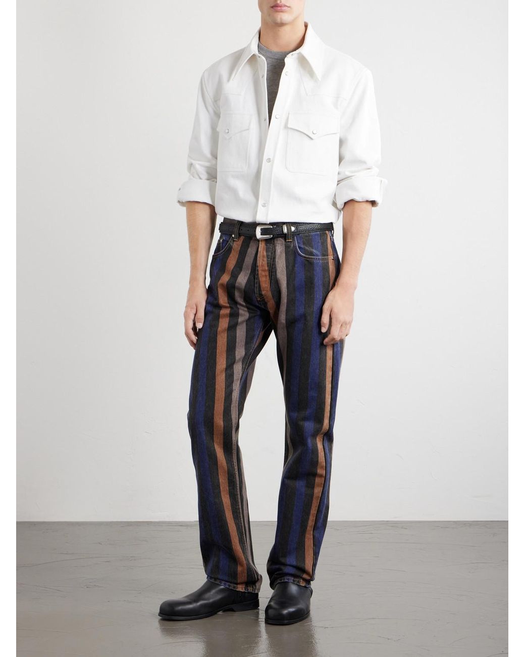 Versace Blue Straight-leg Striped Jeans for men