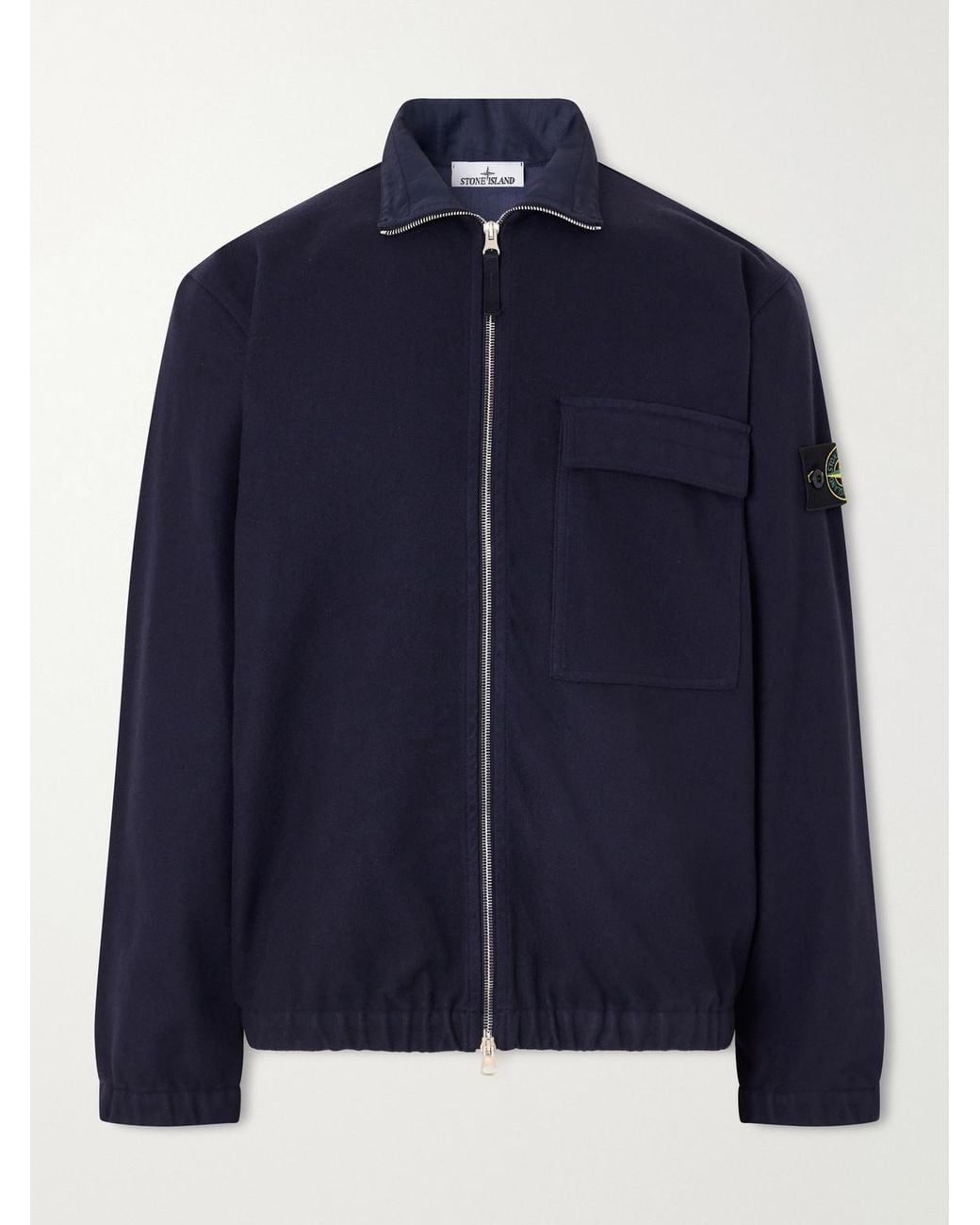 Stone Island Blue Garment-Dyed Wool Nylon Flannel-Tc Overshirt for men