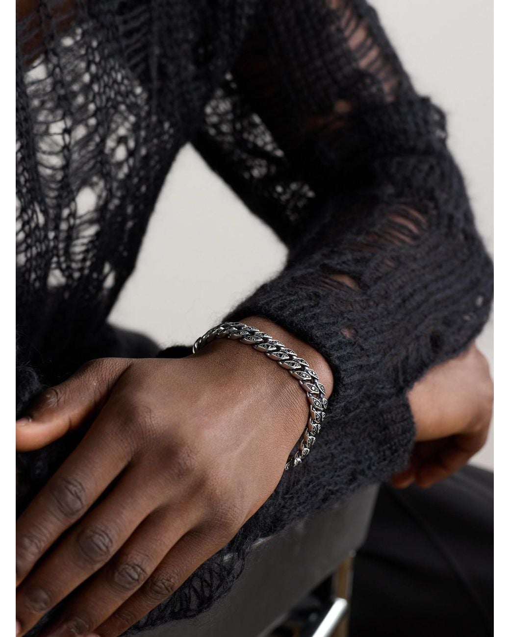 David Yurman Black Sterling Diamond Chain Bracelet for men