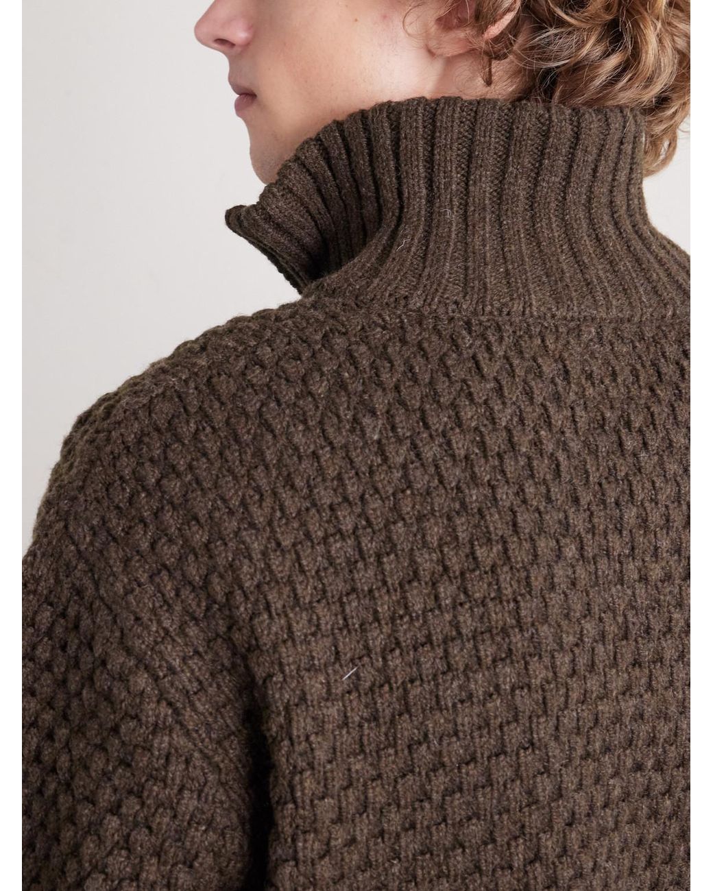 Zip-Up Wool Sweater di Beams Plus in Brown da Uomo