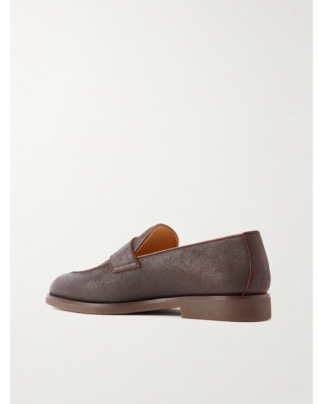 Brunello Cucinelli Brown Flex Waxed-suede Penny Loafers for men