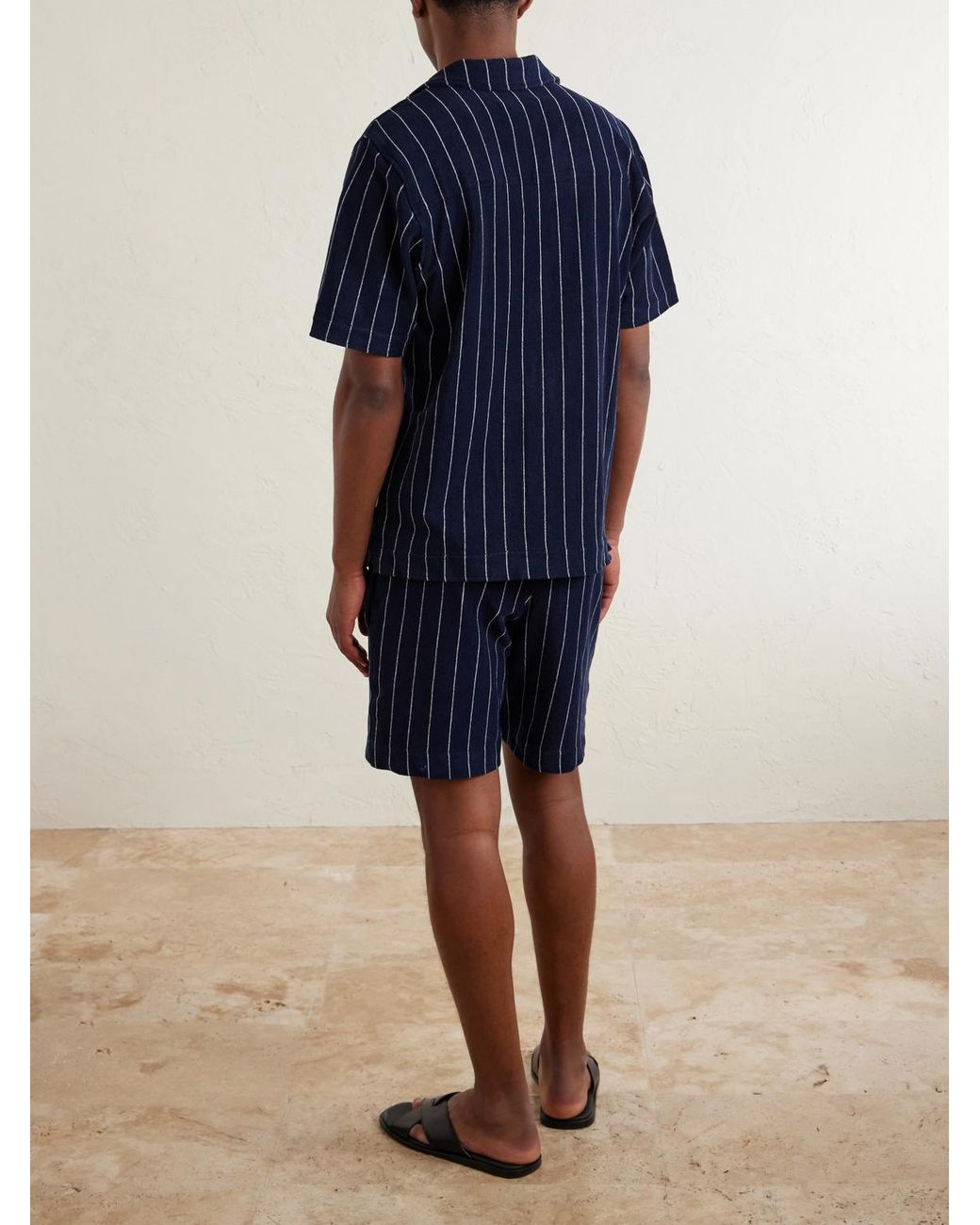 Orlebar Brown Blue Hawkin Stripe Towelling Cotton Shirt for men