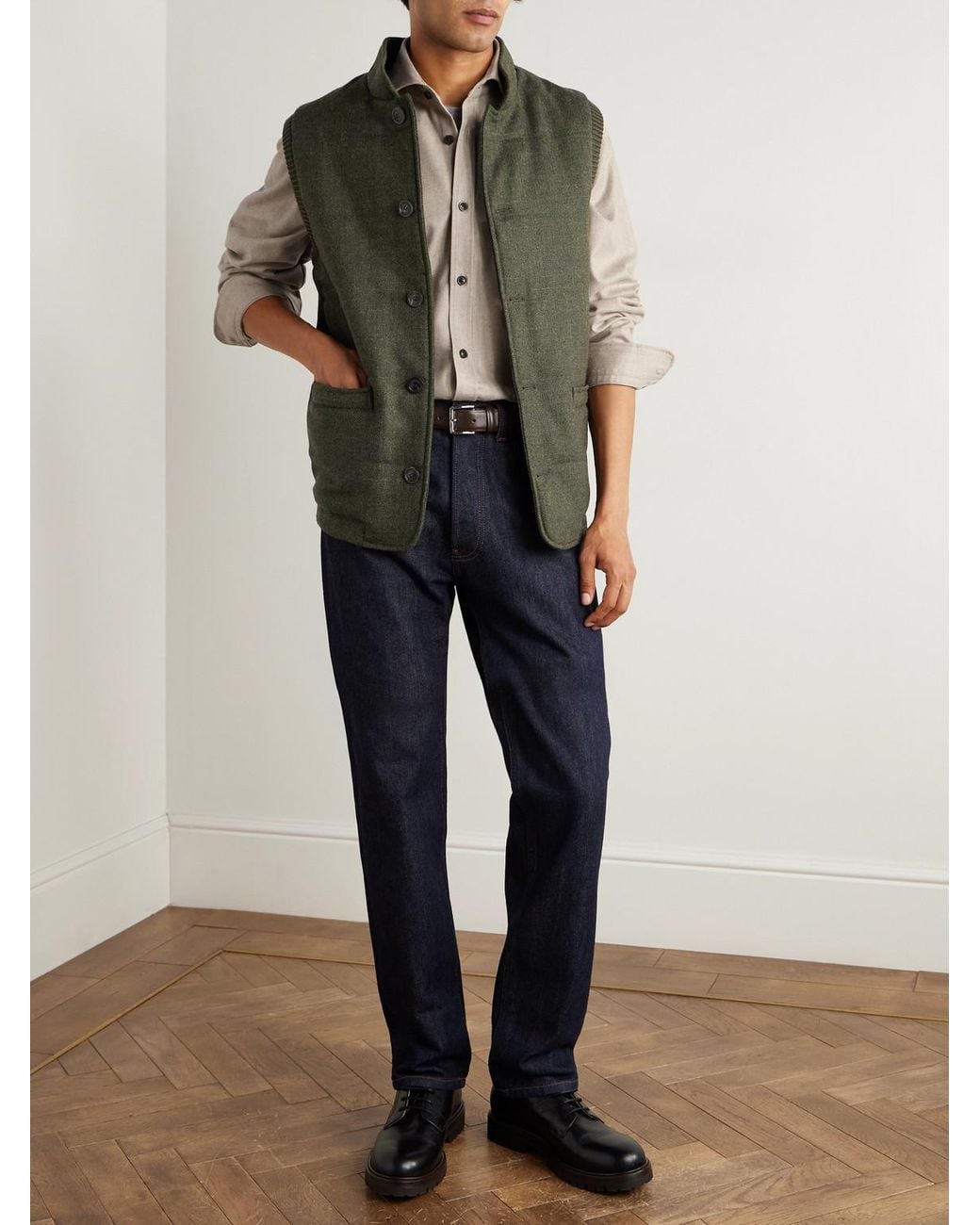 James Purdey & Sons Green Padded Herringbone Wool-Blend Gilet for men