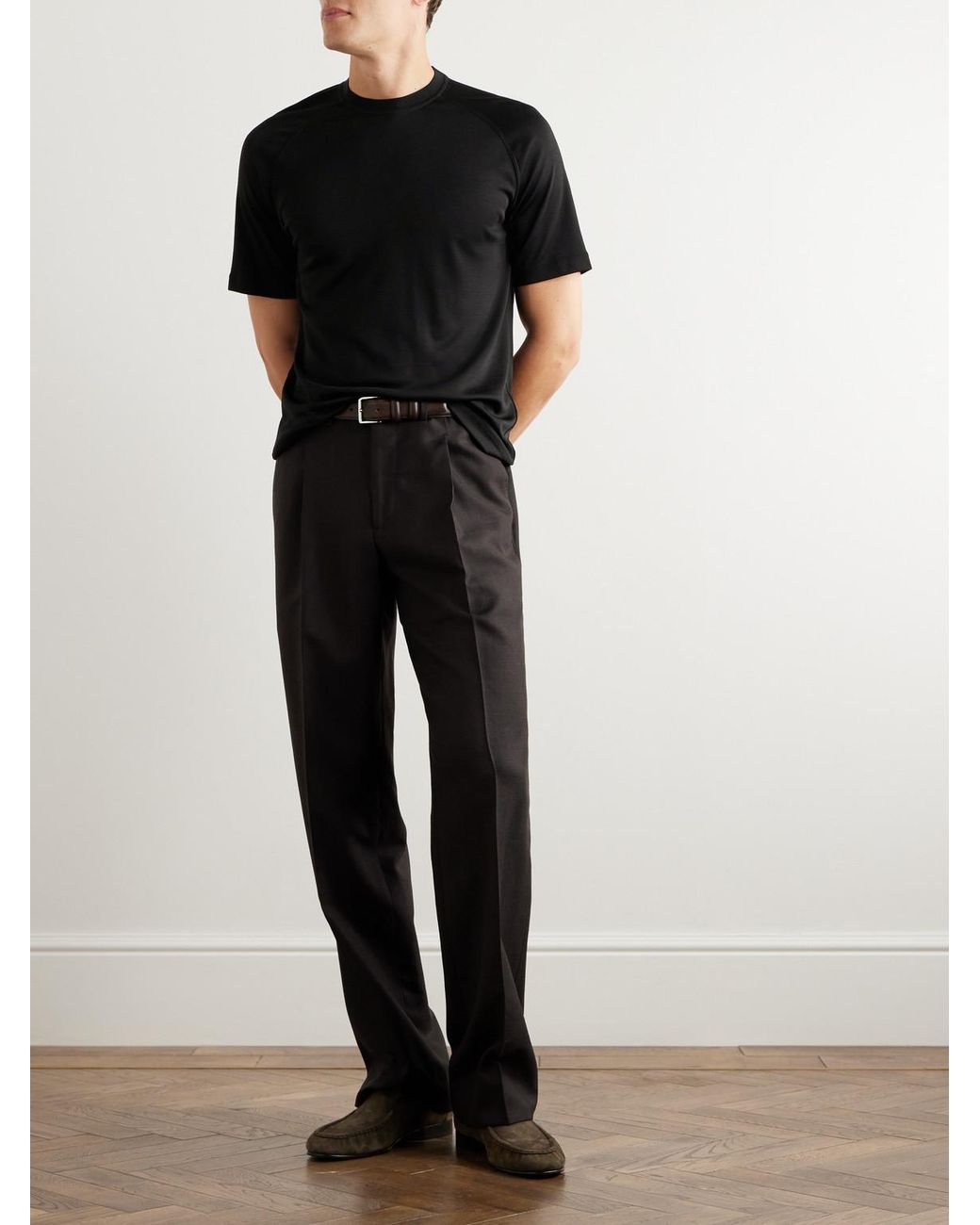 Zegna Black High Performance Wool-Jersey T-Shirt for men