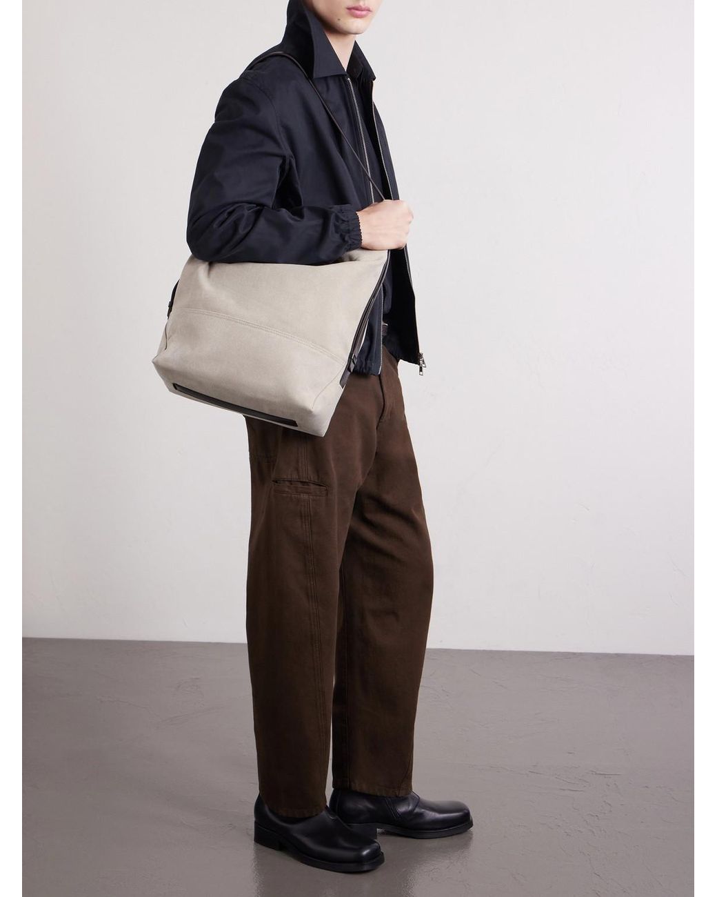 Lemaire Natural Leather-Trimmed Cotton-Canvas Tote Bag for men