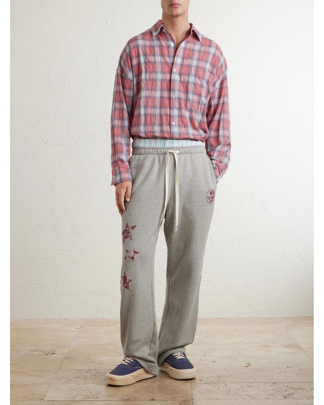 NAHMIAS Gray Youth Enrichment Wide-Leg Logo-Print Distressed Cotton Sweatpants for men